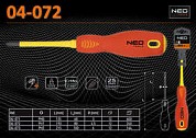 Отвертка крестовая (1000В), CrMo, L-190мм, L1-80мм, Ø-4.5мм, PH1., Neo 04-072