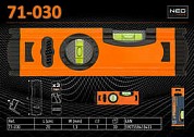 Уровень алюминиевый 2 глазка, W-1.3мм, L-200мм, точность-0.5мм/м, III класс., Neo 71-030