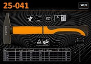 Молоток, рукоятка из стекловолокна, L-105мм, W-22мм, m-300г., Neo 25-041