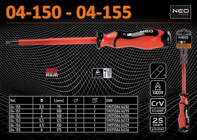 Фото Отвертка шлицевая 1000v, 2.5-8.0 мм., neo 04-150 - 04-155 от ГК ТЕРА