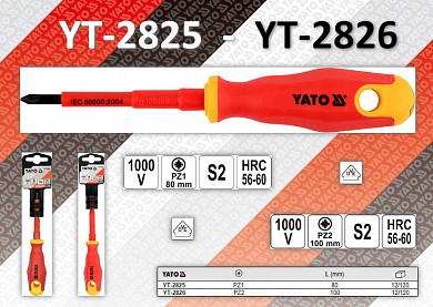 Фото Отвертка крестовая 1000v, pz1-pz2., yato yt-2825 - yt-2826 от ГК ТЕРА