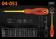 Отвертка шлицевая (1000В), CrMo, L-150мм, L1-75мм, Ø-2.5мм, Θ - 2.5мм., Neo 04-051