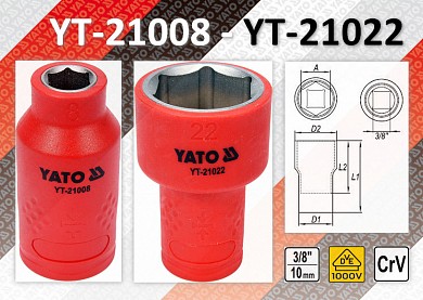 Фото Головка торцевая vde/1000v 6-гр 8-22 мм., yt-21008 - yt-21022 от ГК ТЕРА