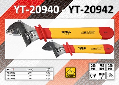 Фото Ключ разводной vde/1000v 8"-12", yt-20940 - yt-20942 от ГК ТЕРА